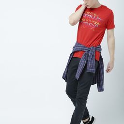Huetrap Men Red Printed Round Neck T-shirt-image-94