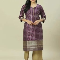Rangriti Purple Printed Straight Kurta-17