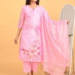GOLDSTROMS Women Floral Printed Kurta with Trouser & Dupatta-image-74