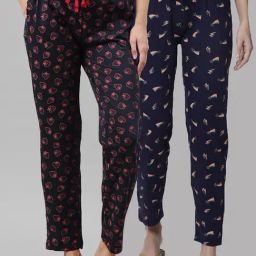Kryptic Blue Printed Pure Cotton Elasticated Waist Band Regular Fit Pyjamas - Pack of 2-image-90