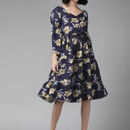 BAESD Floral Print Puff Sleeve Fit & Flare Dress-image-23