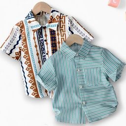 Boys Shirt Checkered, Printed Casual Short Sleeve Shirts Pack of 2-image-90