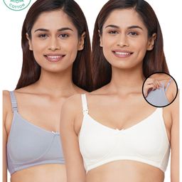 Inner Sense Organic Antimicrobial Soft Feeding Bra Pack Of 2 - White Grey-image-98
