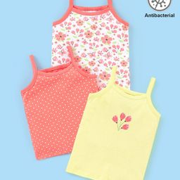 Babyhug 100% Cotton Antibacterial  Sleeveless Slips Dot & Floral Print Pack Of 3- Yellow & Orange-picture-11
