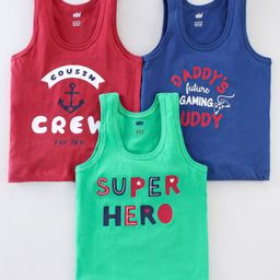 Simply Sinker Sleeveless Sandos Text Print Pack of 3 - Blue Green & Red-picture-5