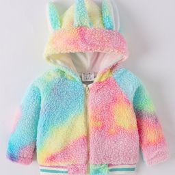 Kookie Kids Full Sleeves Hooded Winter Jacket Unicorn Design - Pink Blue & Yellow-image-99