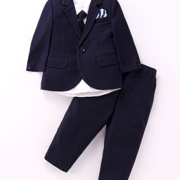 Robo Fry Viscose Woven Full Sleeves Four Piece Party Suits With Tie -Blue-image-95