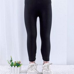 Babyhug Cotton Lycra Knit Ankle Length Solid Colour Leggings - Black-image-44
