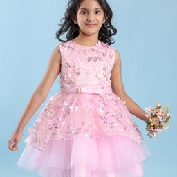 Mark & Mia Sleeveless Party Dress with Floral Applique Motif & Sequin Detailing - Pink-image-12