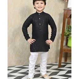 BT DEZINES Full Sleeves Chikankari Embroidered & Sequin Embellished Kurta & Pajama - Black-picture-9