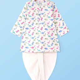 Babyhug 100% Cotton Woven Full Sleeves Dino Printed   Kurta & Dhoti Set - Cream-image-85