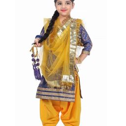 Itsmycostume Brocade Punjabi Dress Theme Costume Set - Blue & Yellow-image-91