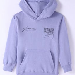 Doreme Terry Knitted Full Sleeves Pullover Hooded Sweatshirt With Text Print & Kangaroo Pockets - Purple-image-108