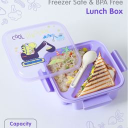 Portable Lunch Box with Fork and Spoon Dino Print - Purple-10