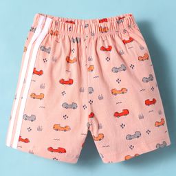 Tango Sinker Knit Knee Length Shorts with Cars Print - Peach-image-4