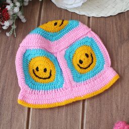 Woonie Handmade Crochet Smiley Face Bucket Cap - Pink-picture-35