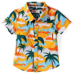 Babyhug Cotton Woven Half Sleeves Shirt with Beach Theme Print - Yellow & Orange-image-81
