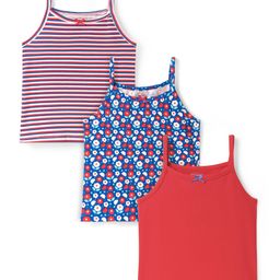Pine Kids Cotton Elastane Knit Singlet Sleeves Slips with Floral Print & Stripes Pack of 3 (Color May Vary)-image-82
