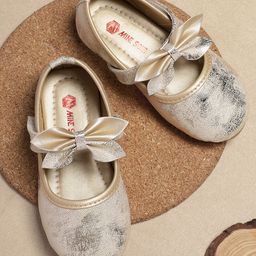 Mine Sole Glittered & Bow Applique Detailed With Velco Closure Mary Jane Ballerinas - Gold-image-33