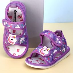 Cute Walk by Babyhug Velcro Closure Musical Sandals With Unicorn Print & Applique - Purple-picture-31