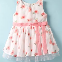 ToffyHouse Woven Sleeveless Frocks With Floral Print & Bow Detailing - White-picture-21