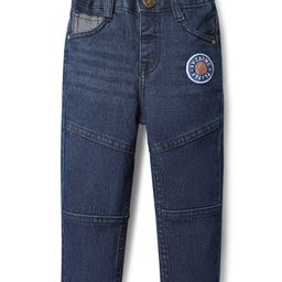 Babyhug Full Length Cut & Sew Denim Jeans with Stretch & Patch Detailing - Navy Blue-image-82
