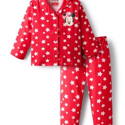 Babyhug Disney Single Jersey Knit Full Sleeves Night Suit With Minnie Mouse Print - Red-picture-13