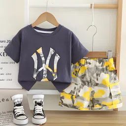 Googo Gaaga Cotton Woven Half Sleeves Abstract & Camouflage Printed Tee & Shorts Set - Grey-picture-21