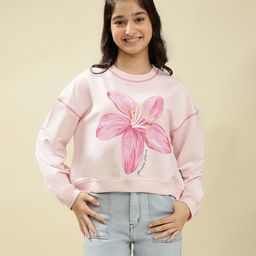 Lil Tomatoes Looper Knit Full Sleeves Floral Printed Light Winter Sweatshirt - Pink-picture-44