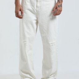 Espanshe Mara Men Mid-Rise Loose Fit Slash Knee Wide Leg Jeans-image-9