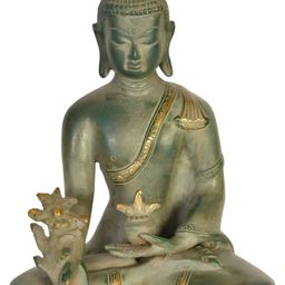 Exotic India Gold-Toned Tibetan Buddhist Deity Medicine Buddha Religious Idol Showpiece-image-46