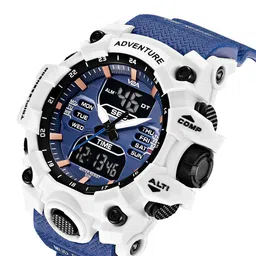 V2A Men Patterned Dial & Bracelet Style Straps and Digital Watch V2A-CS-1730-Blu-Wht image 2