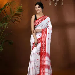DESH BIDESH Woven Design Pure Cotton Handloom Taant Saree-image-97