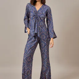 CORSICA Abstract Printed V Neck Top With Trousers-image-41