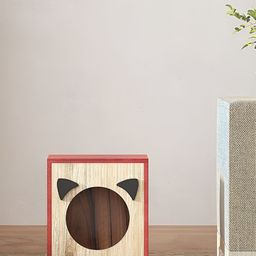 RANDOM Maroon & Beige Wooden Square Bedside Table-29