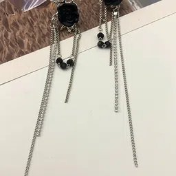 DIVASTRI Korean Silver-Plated Floral Shaped American Diamond Drop Earrings-3