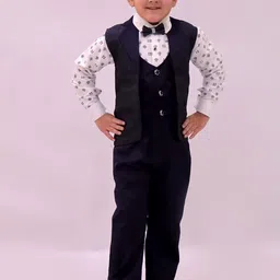 BAESD Boys Self Design Jacquard Single-Breasted Waistcoat & Trousers With Bow-picture-19