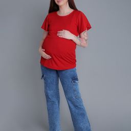 mama & bebe Women Solid Round Neck Maternity Feeding T-shirt with Concealed zipper-image-54