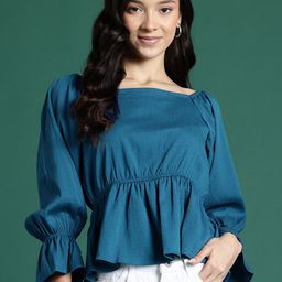 DressBerry Poet Sleeve Crepe Cinched Waist Top-image-1