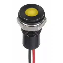 RS PRO Yellow Panel Mount Indicator 12V DC, Mounting Hole Size 8 mm, Termination Type Lead Wires, IP Rating IP67, Model No 1329150-11