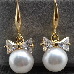 MYKI Rose Gold-Plated Stainless Steel Cubic Zirconia Studded Bow Shaped Drop Earrings-image-14