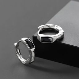 StyleCast x Revolte Stainless Steel Silver-Plated Studded Geometric Shaped Hoop Earrings-97