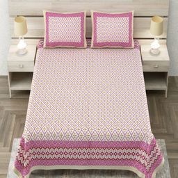 Aapno Rajasthan Yellow Floral Printed Pure Cotton 144 TC King Bedsheet Set 2.74m x 2.74m-image-69