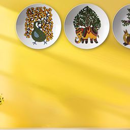 THE QUIRKY HOME 3Pcs White & Green Printed Ceramic Premium Decorative Wall Decors-10