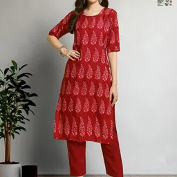 HERE&NOW Women Ethnic Motifs Printed Regular Kurta with Trousers-picture-12