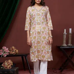 NIZA FASHION Printed Cotton Linen V-Neck Kurta-picture-42