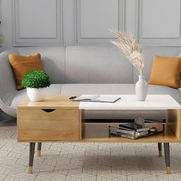 HEXA RED Brown & White Textured Wooden Rectangle Coffee Table-7