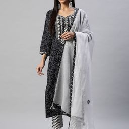 Divena Women Black & White Bandhani Printed Pure Cotton Kurta with Trousers & Dupatta-8