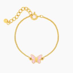 SWASHAA Girls 18K Gold-Plated Stainless Steel Flur Pink Butterfly Charm Bracelet-picture-15