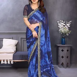 Nirmohi Fashion Tie and Dye Embroidered Pure Georgette Saree-image-27